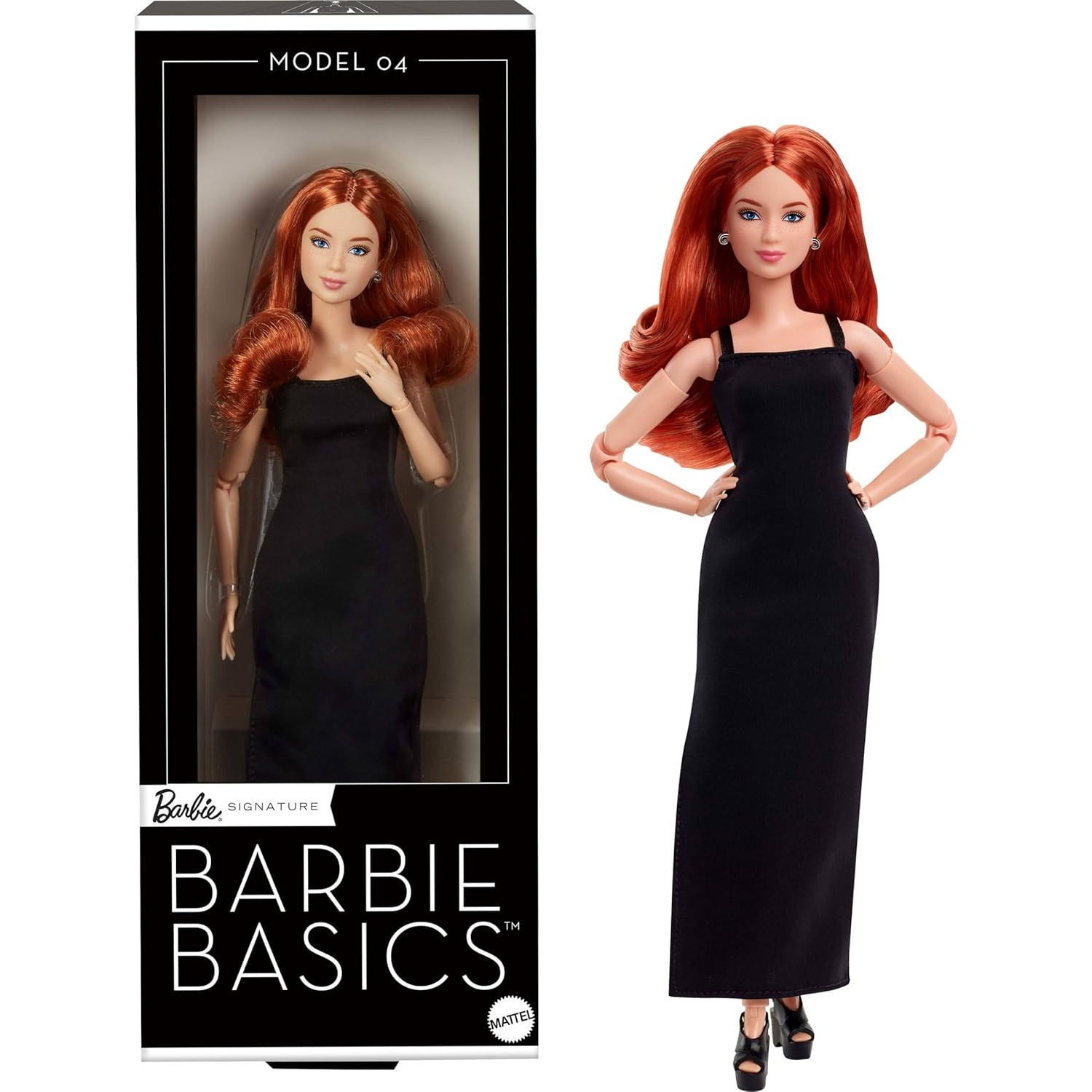 Mattel Toy Barbie - ต้นฉบับแมทเทล บาร์บี้ เอสเซนเชียลส์ตุ๊กตาสะสมสำหรับสาวรุ่น 04 ผมหยิกสีแดงชุดสีดำเล็กๆของขวัญคริสต์มาส JBH74