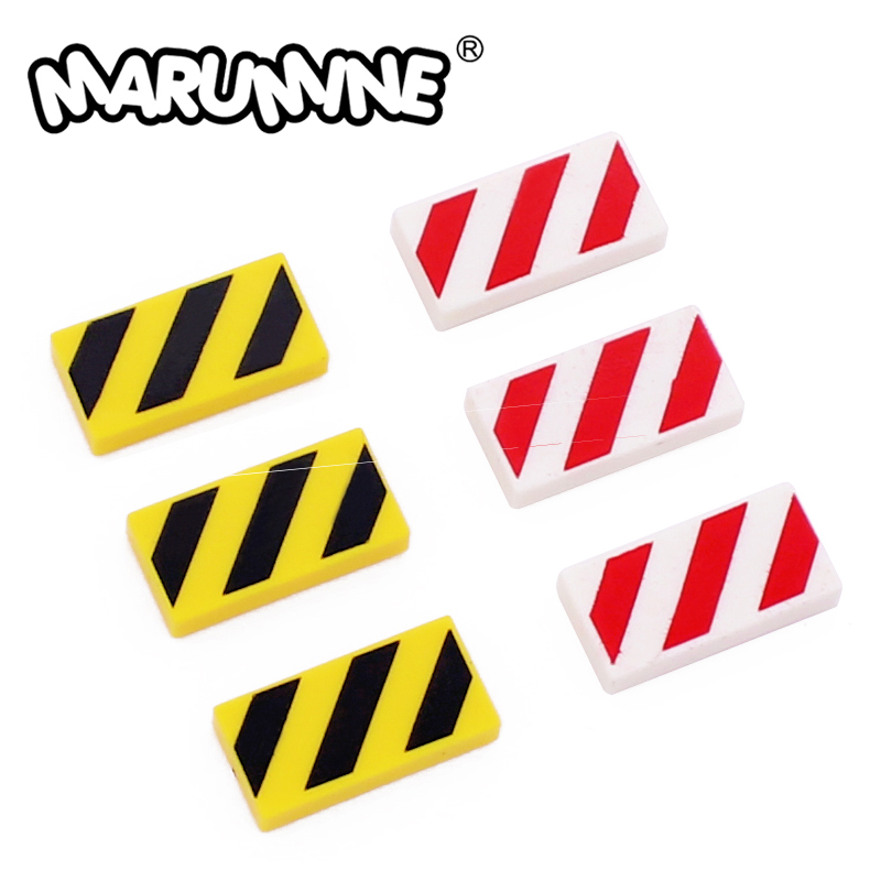 Lego Set Technic - Marumine MOC อิฐ3069 Bpb0436กระเบื้อง1X2พร้อมร่องอันตราย Stripes รูปแบบประกอบบล็อกตัวต่อ