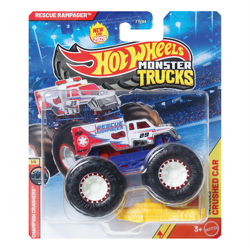 Hot Wheels Car Monster Trucks - รถฮอทวีลส์ รถบรรทุกมอนสเตอร์ รีสคิว แรมเพเจอร์ 1/64 ของเล่นโมเดลโลหะหล่อขึ้นรูป