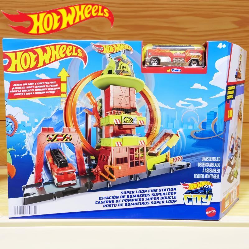 Hot Wheels Car Track Sets - รถฮอตวีลส์ของแท้ HKX41 ชุดสนามแข่งซูเปอร์ลูปสถานีดับเพลิง พร้อมทางลาดชันภูเขา สนามแข่งตรง สนามแข่งแชมป์เปี้ยน