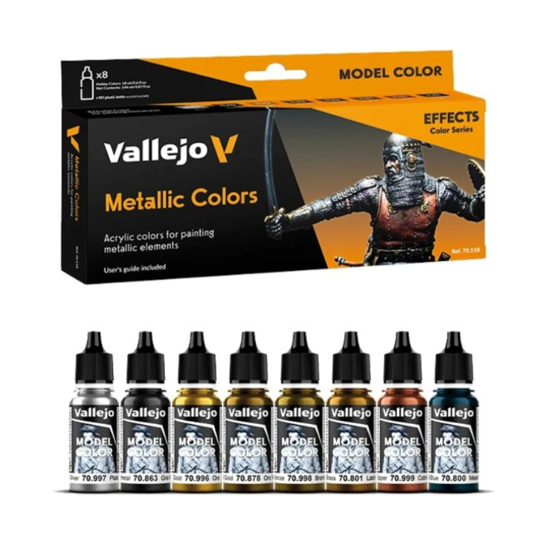 Tamiya Model Paint Set - วาลเลโฮ 70118 สีเมทัลลิก ชุดสีน้ำที่เป็นมิตรต่อสิ่งแวดล้อม 8x17 มล.