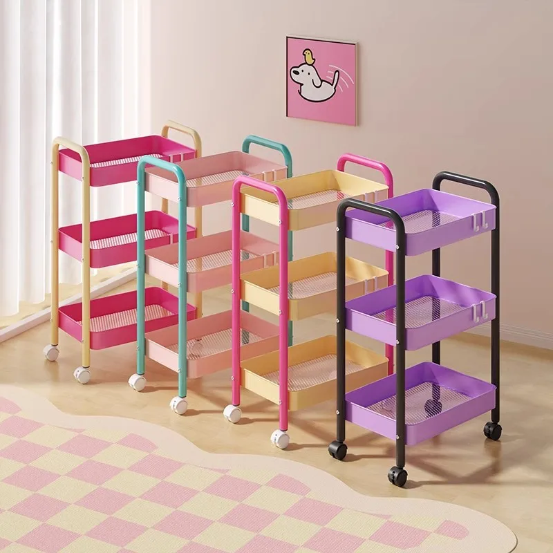 Hot Wheels Car Mainline - HOT Contrast สีรถเข็นชั้นวางของ Multi-Layer Mobile Cart