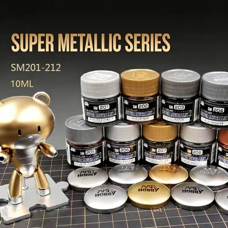 Tamiya Model Paint Set - สีเมทัลลิกแบบน้ำมัน 10 มล. พร้อมเอฟเฟกต์เคลือบเงาแบบซุปเปอร์อิเล็กโทรพลาตติ้ง รุ่นใหม่ SM201-SM212