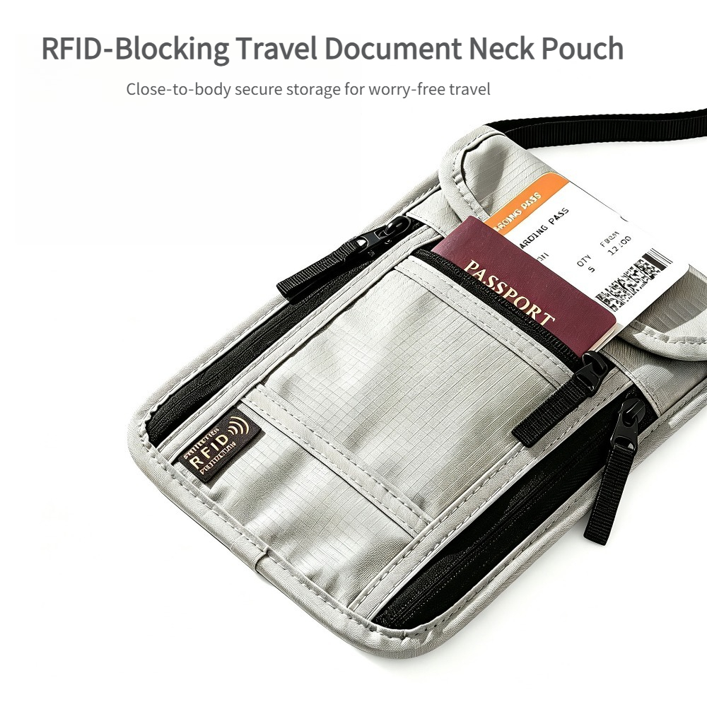 Card Top Loader - กระเป๋าใส่พาสปอร์ตแบบคล้องคอสำหรับเดินทาง ป้องกัน RFID พร้อมสายคล้องคอปรับได้ เพื่อเก็บเงินสด บัตรเครดิต