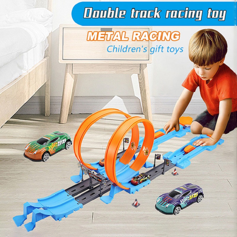 Hot Wheels Car Track Sets - Hot Stunt ความเร็วรถคู่ล้อรุ่น Racing TRACK DIY